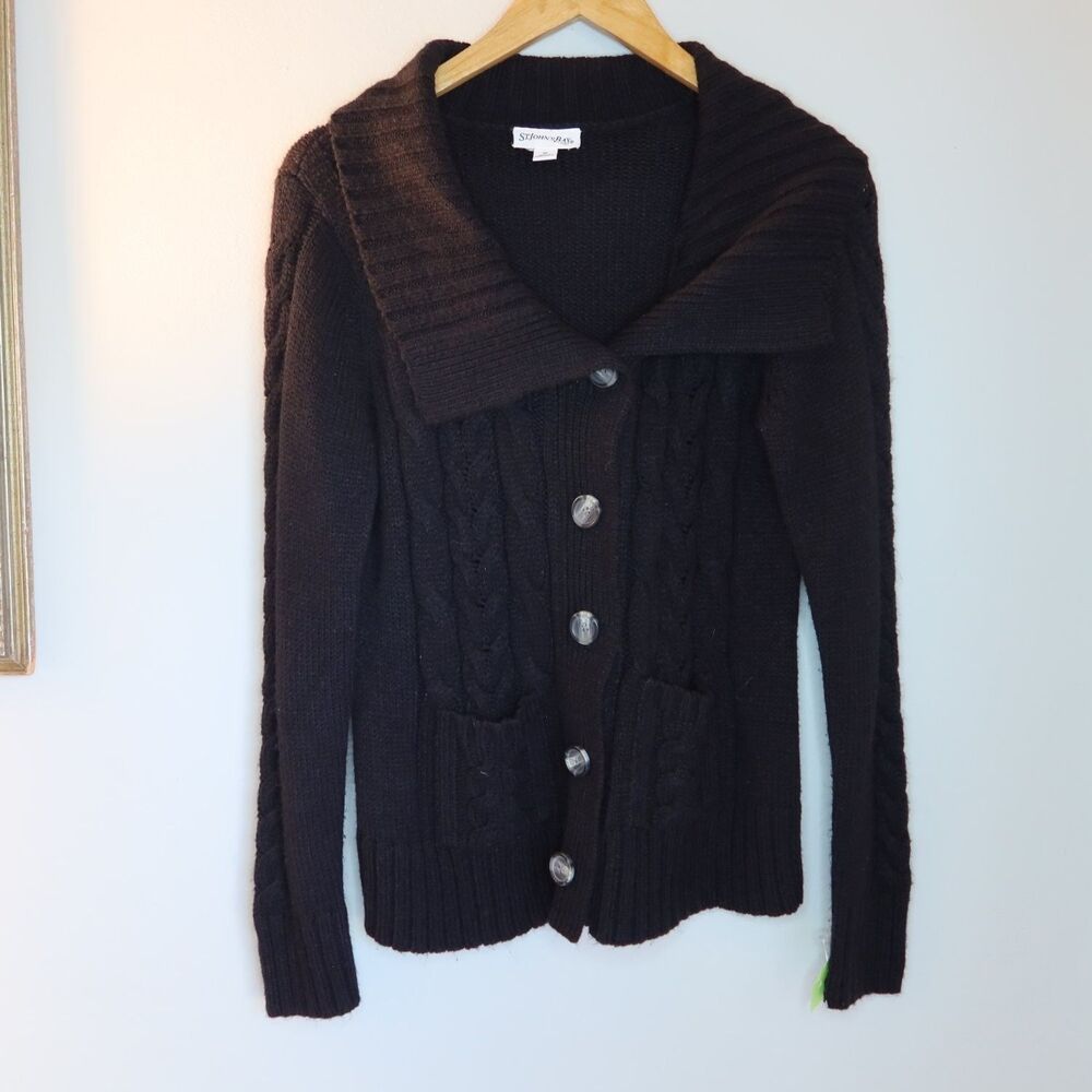 St. John's Bay Sweater Womens M Black Long Sleeve Ribbed Trim
